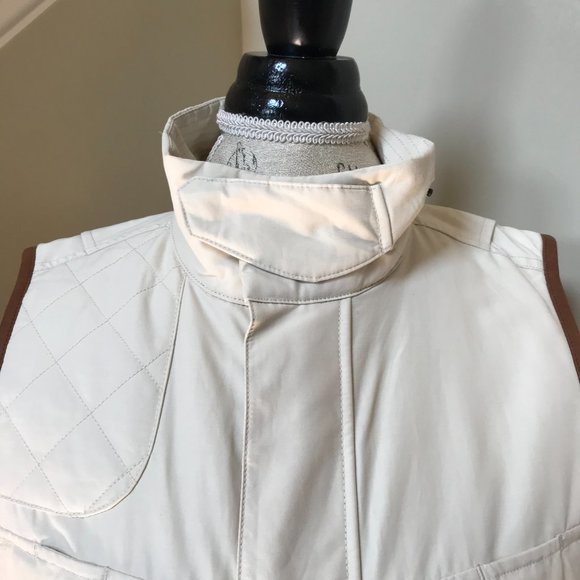 Ralph Lauren Safari Utility Vest Womens 10 Beige Tan Zip Up Front Leather Trim - Picture 5 of 13